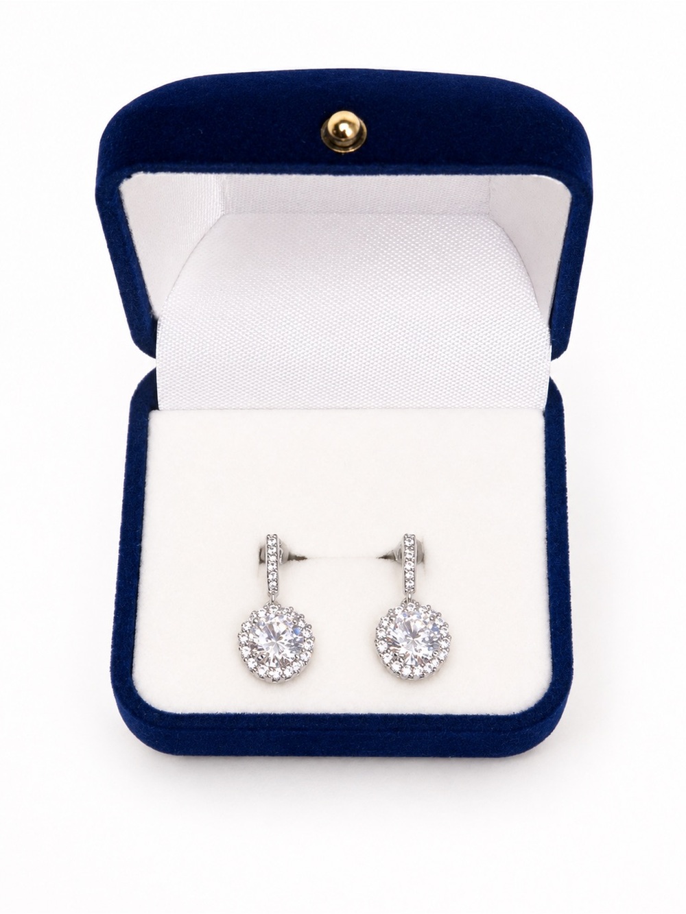 Sparkling White Crystal & Halo Diamond Drop Earrings - Women